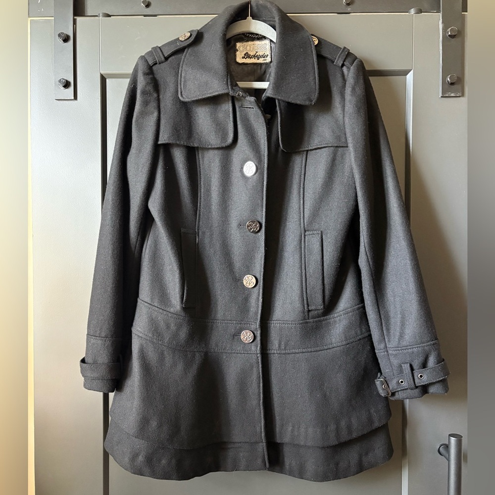 Guess Women’s Mid-length Black Pea Coat